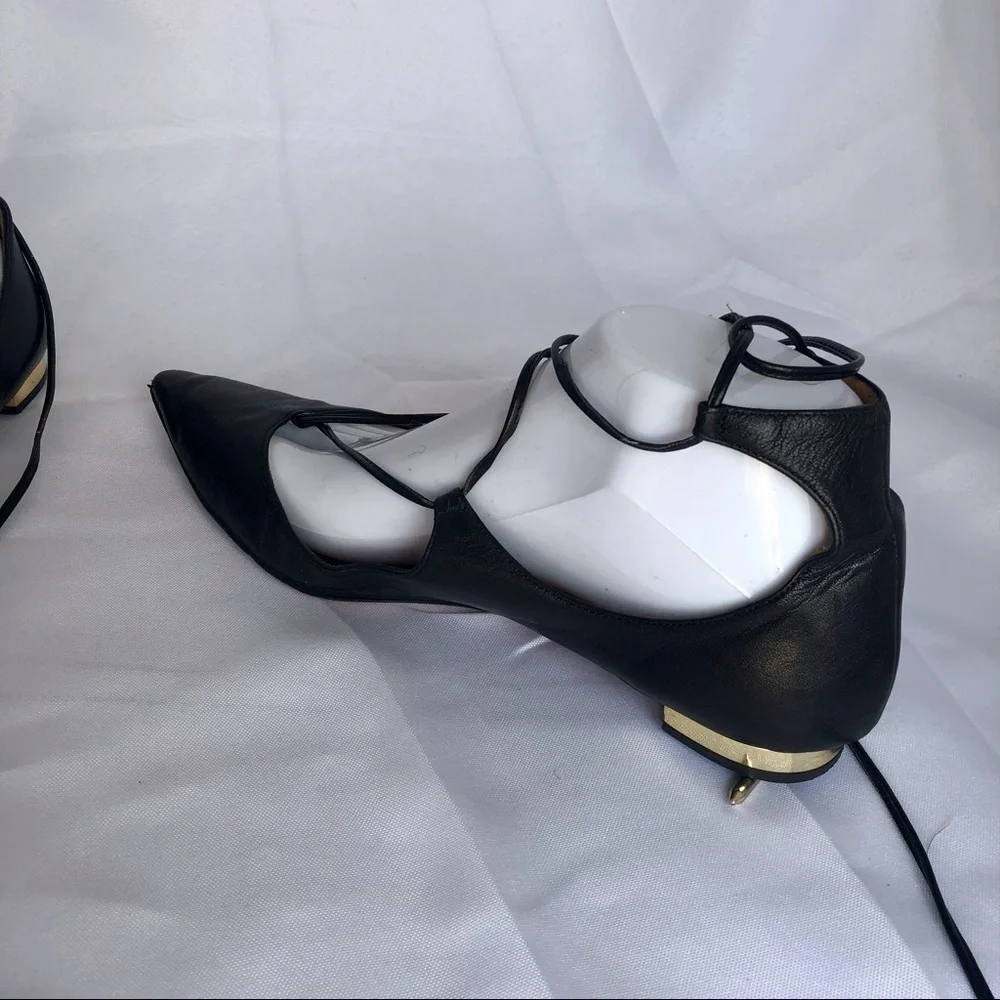 Aquazzura Christy Lace-Up Flats Black Leather 37.5